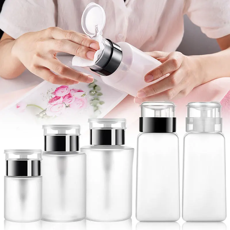 

50/250ml Empty Press Nail Bottle Pump Dispenser Plastic Polish Portable Liquid Makeup Remover Cleaner Manicure Tool with Lock