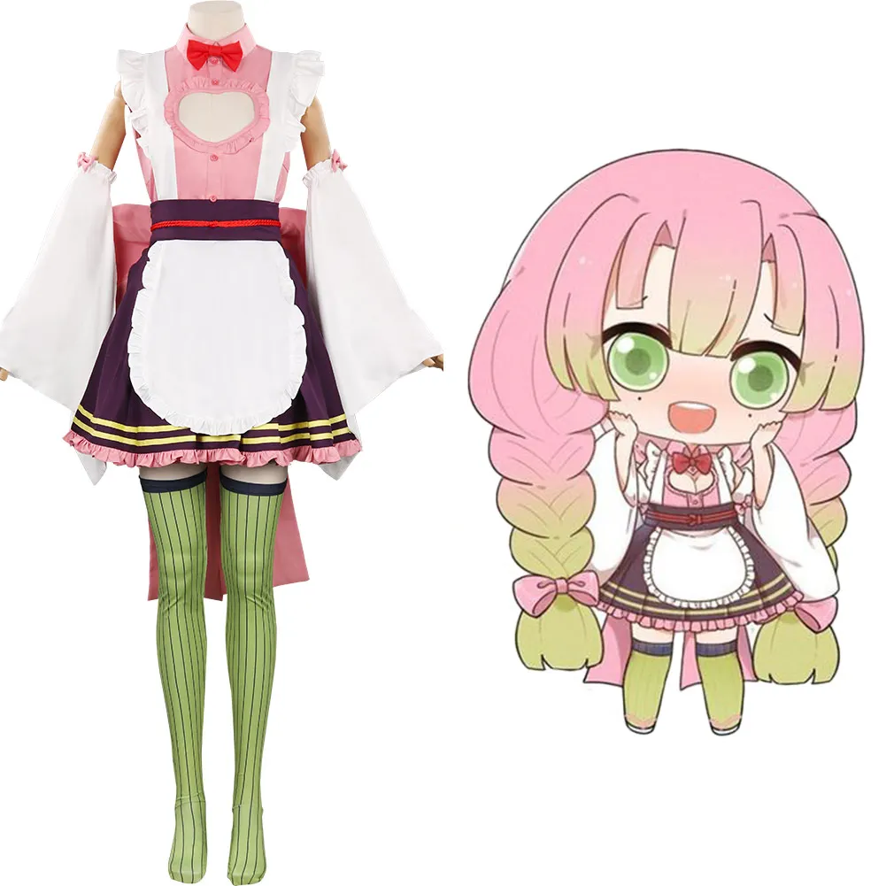 

Demon Slayer Kanroji Mitsuri Cosplay Costume Maid Dress Outfits Halloween Carnival Suit