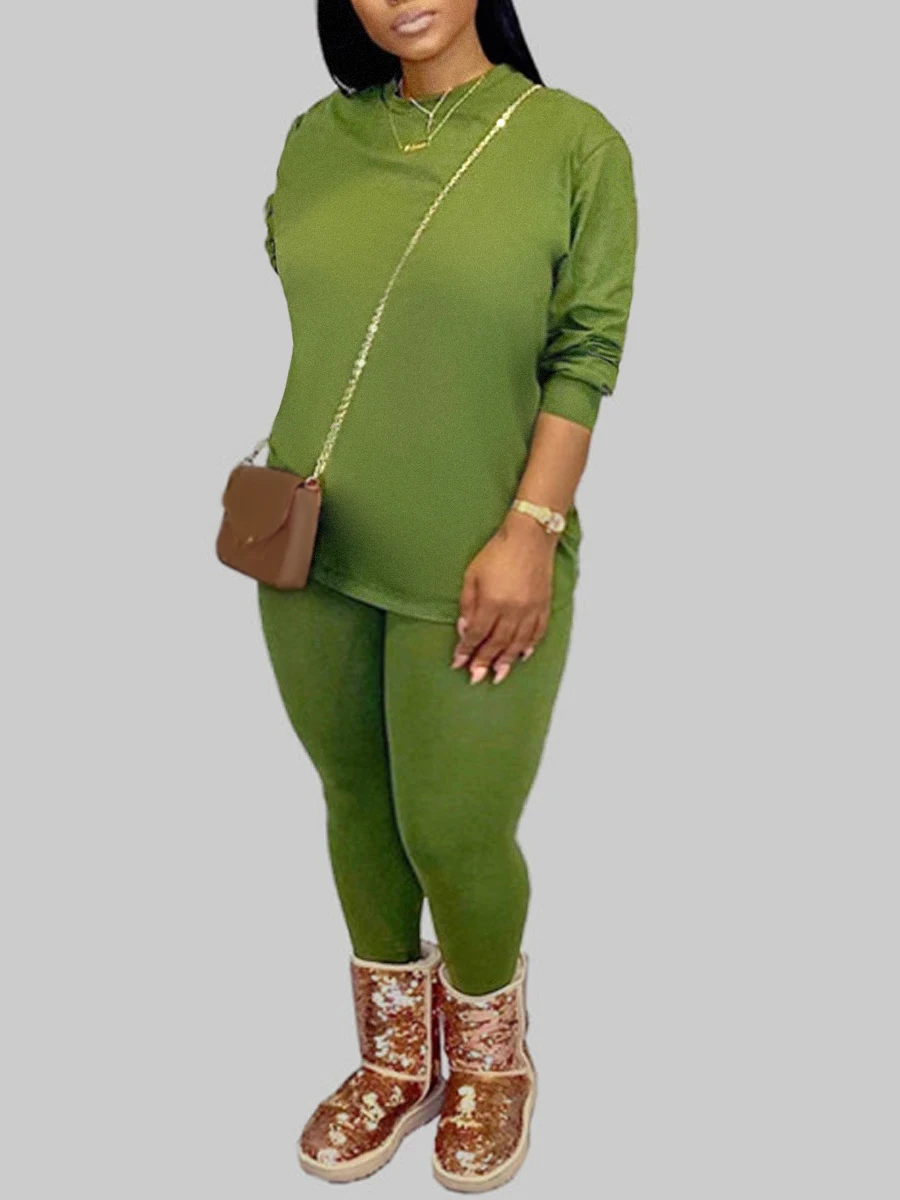 

Осенне-зимний комплект из двух предметов, базовый Женский комплект эластичных брюк с круглым вырезом и длинным рукавом, базовый Повседневн...