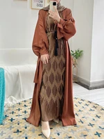 eid satin open abaya kimono femme musulmane turkey islam arabic muslim hijab dress abayas for women dubai moroccan kaftan coffee