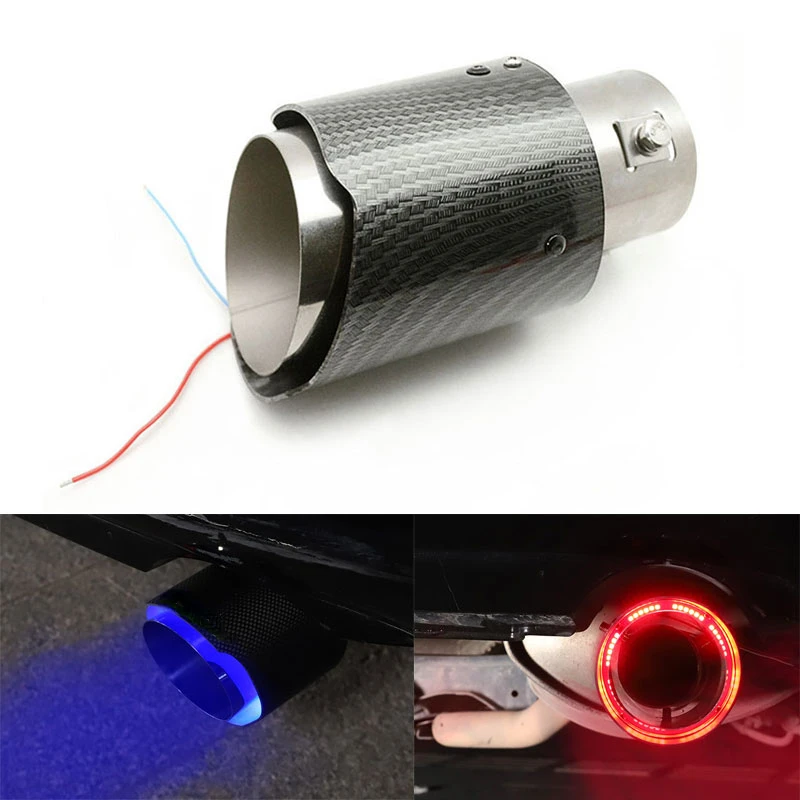 

Car General Modification Accessories 63mm Carbon Fiber Pattern with Red LED Light Exhaust Muffler Fire-breathing Tail Throat