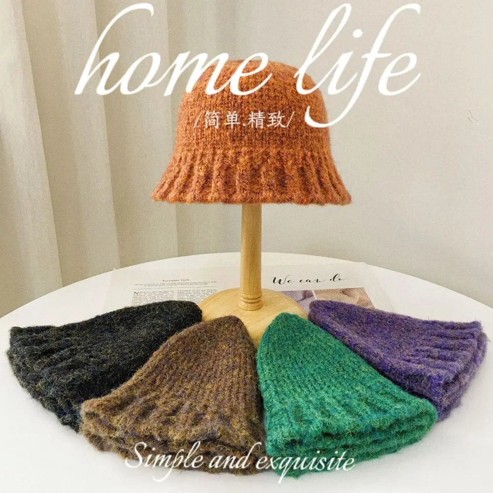 

Retro Bucket Hats Knitting Fisherman Bucket Warm Caps Hat For Women Winter Hat Basin Hat