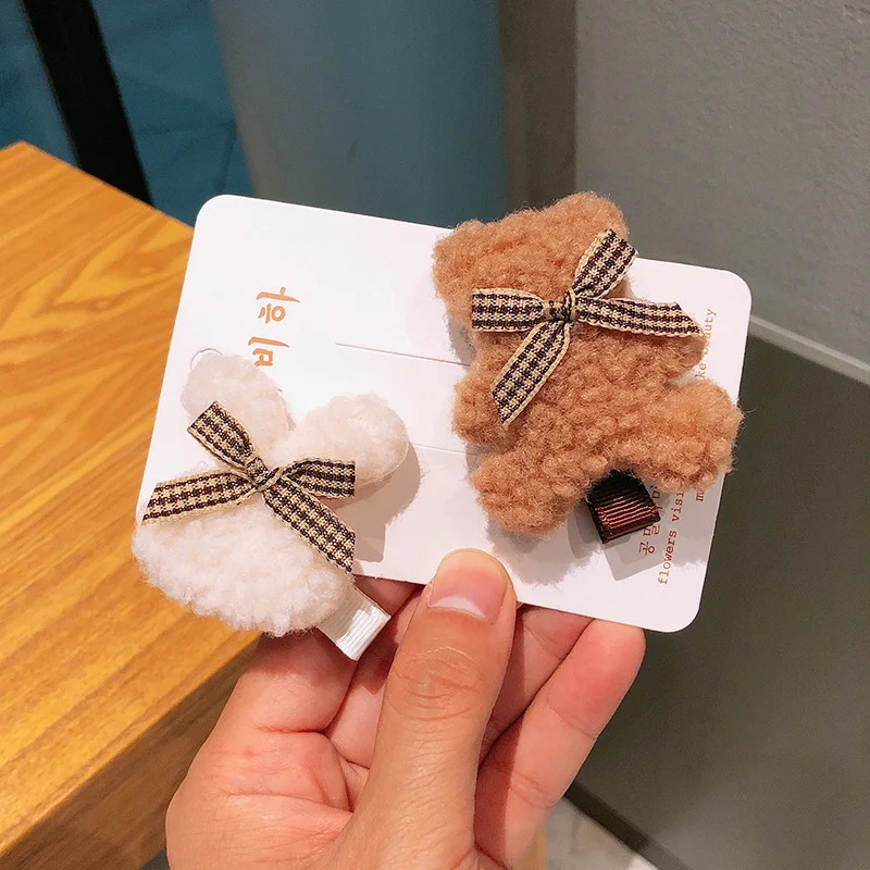 Teddy Bear Hairpin Lamb Hair Rabbit Edge Clip Mink Hair Towel Ring Coffee Hair String Rubber Band
