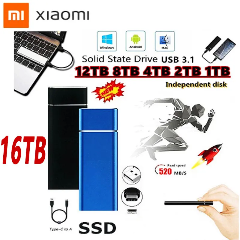 

2022 Xiaomi M.2 SSD Mobile Solid State Drive 16TB Hard Drive High Capacity Storage Device Computer USB 3.0 Mobile Hard Drives