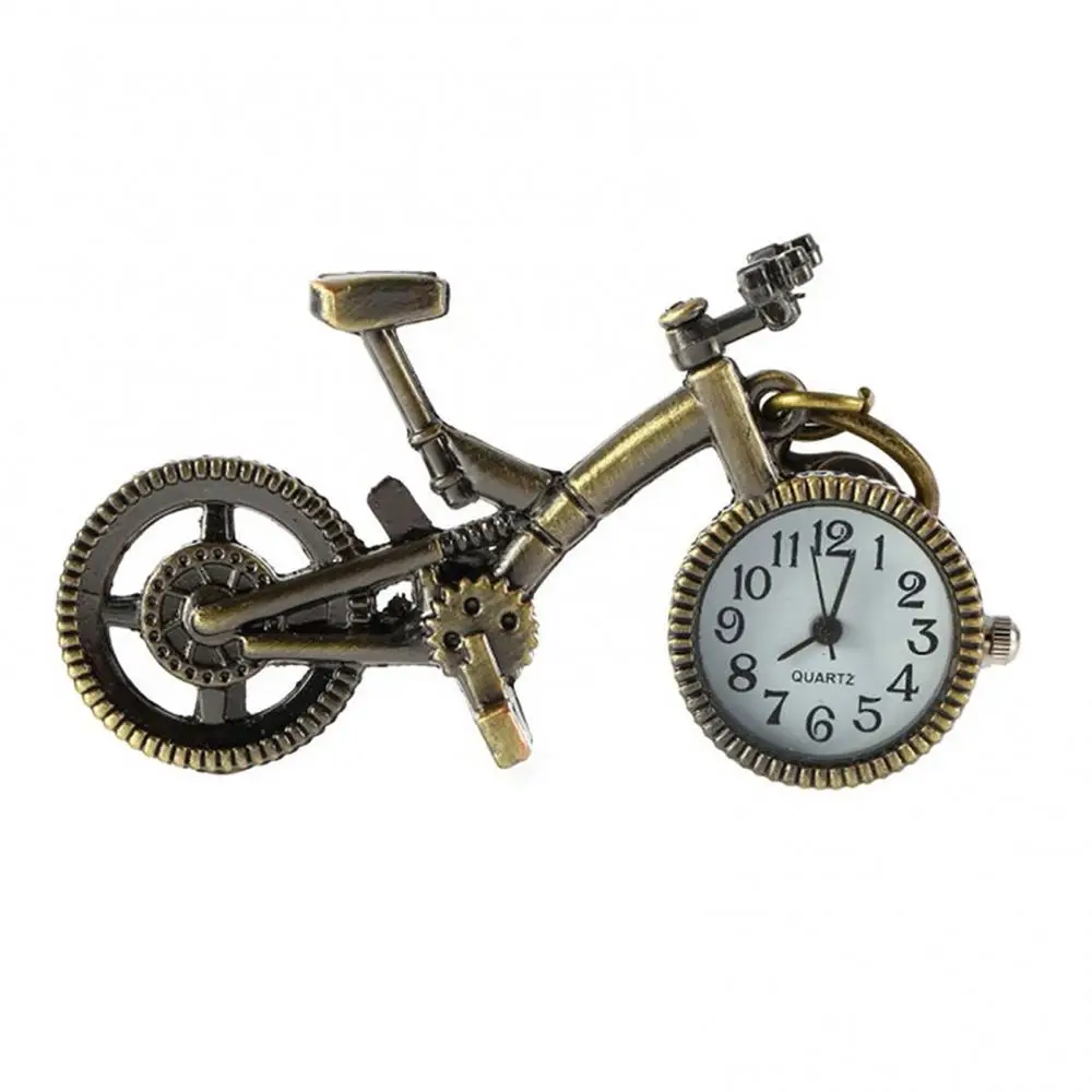 

Vintage Bronze Bike Keychain Clock Quartz Pocket Pendant Watch Keychain Gift