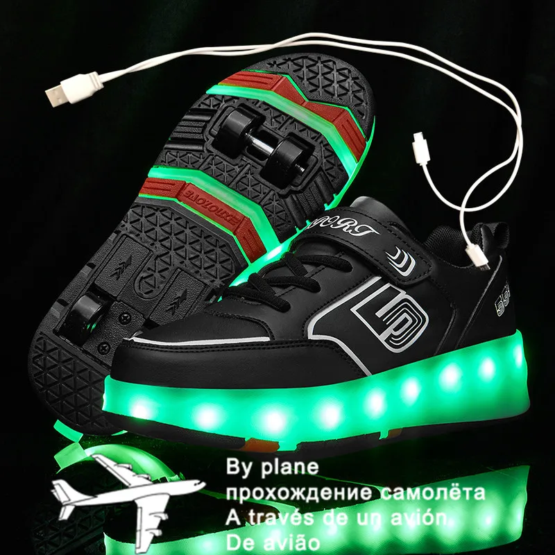 חדש ורוד USB טעינה אופנה בנות בני LED אור רולר סקייט נעליים לילדים ילדים סניקרס עם גלגלים ארבעה גלגלים
