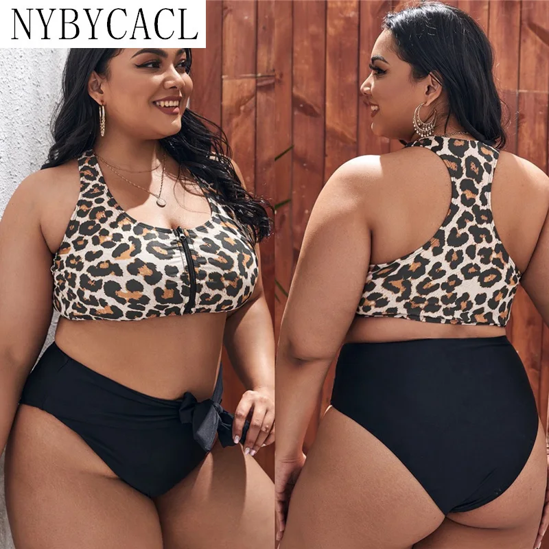 

2022 European and American new bikini digital print sports zipper high waist split swimsuit women