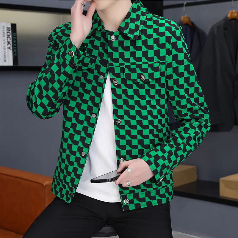 

Мужская Весенняя новая куртка с квадратным клетчатым принтом, молодежная модная и красивая повседневная куртка, 2022