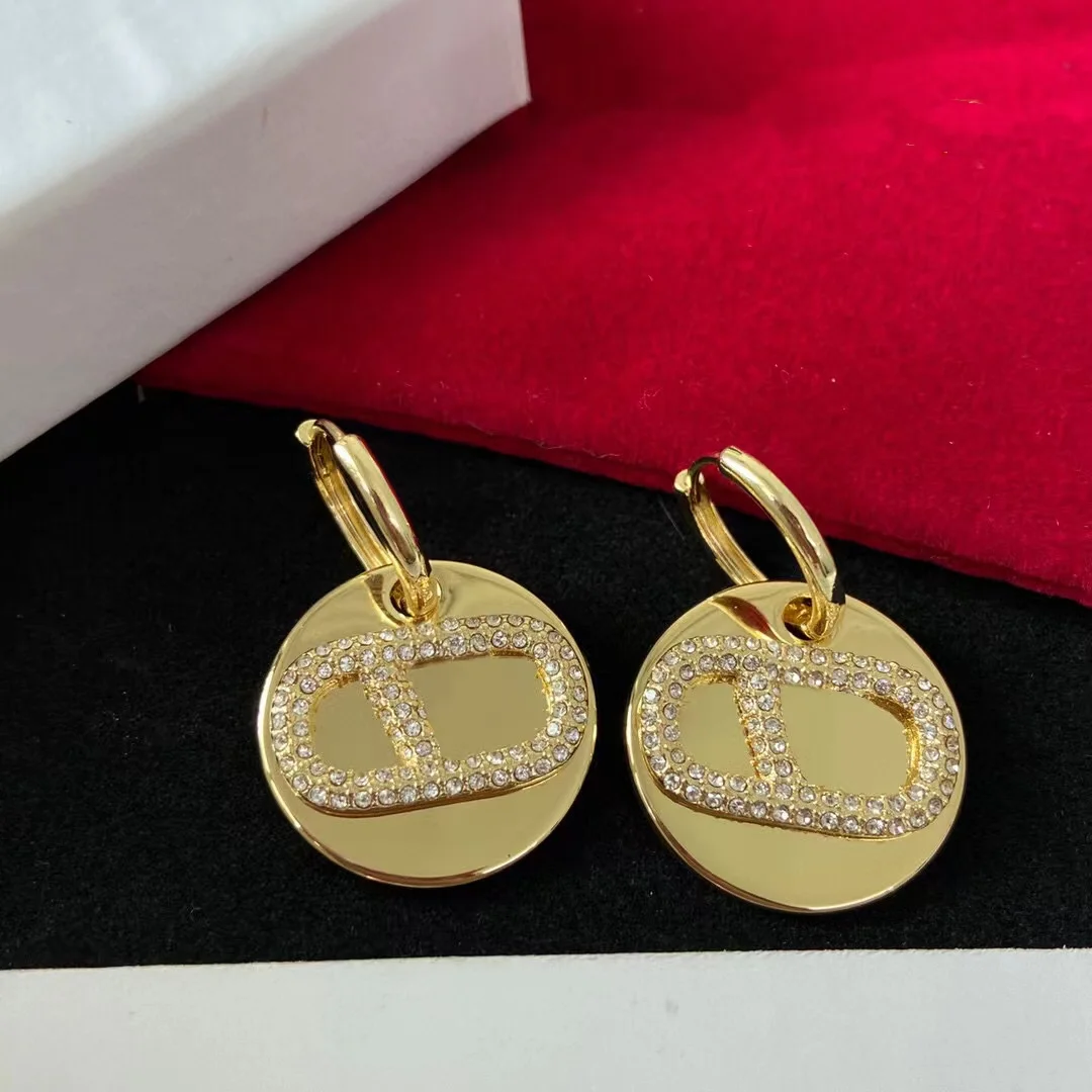 

Classic Earrings for Women Rhinestone Letters Round Dangle Earrings High Quality Luxury Earrings Accessories Christmas Gifts