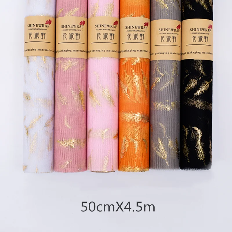 

Bronzing Feather Floral Art Packing Flowers Bouquet Roll Net Yarn Wrapping Paper Valentine's Day Mother's Day Gift Craft Yarns