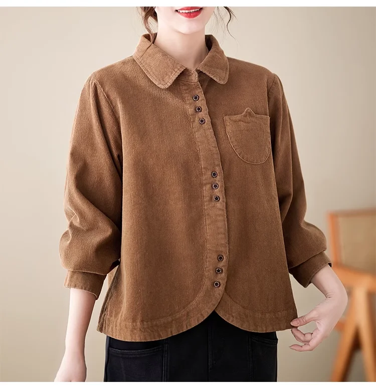 

Vintage Corduroy Shirt Women Solid Color Long Sleeve Japan Style Brief Warm Casual Loose Tops Ladies Shirt Vintage Clothes