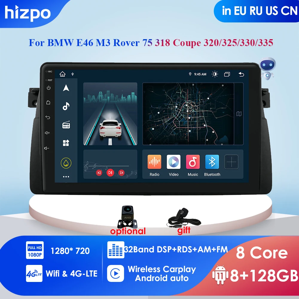 

8G+128G AI Voice 2 Din Android Auto Radio for BMW E46 M3 318/320/325/330/335 Carplay 4G-LTE Car Multimedia GPS 2din Autoradio BT