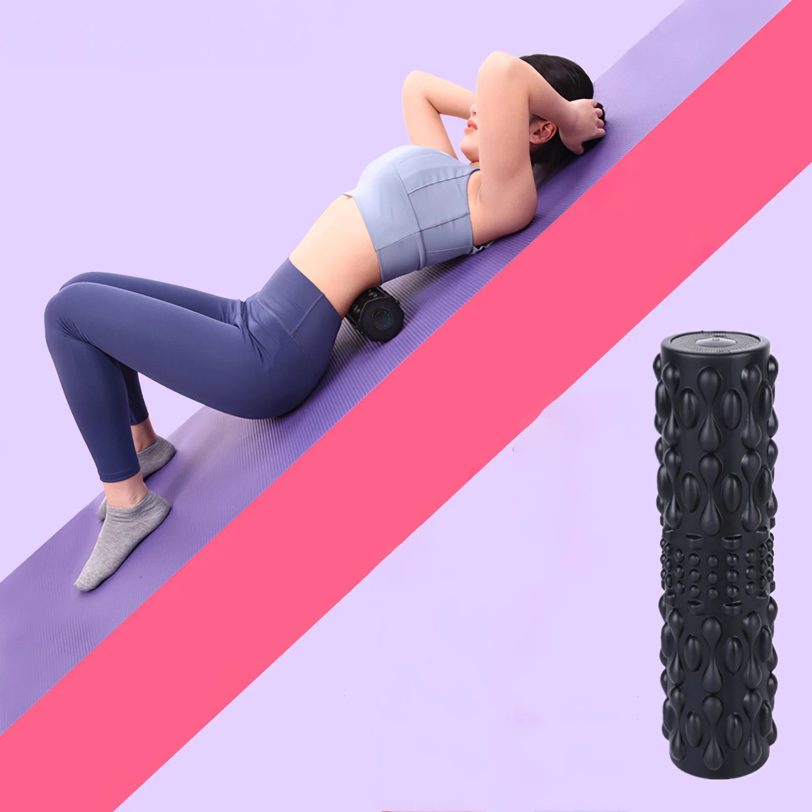 USB five-speed speed regulation PU electric yoga column vibration foam shaft fitness massage roller exerciser