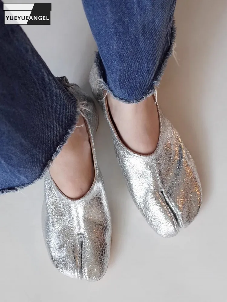 

New Spring Summer Genuine Leather Women Pumps Fashion Design Split Toe Slip-On Loafers Casual Chunky Heels Causal Shoes Female