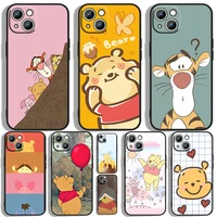 beautiful winnie the pooh phone case for apple iphone 11 12 13 14 max mini 5 6 7 8 s se x xr xs pro plus black luxury silicone