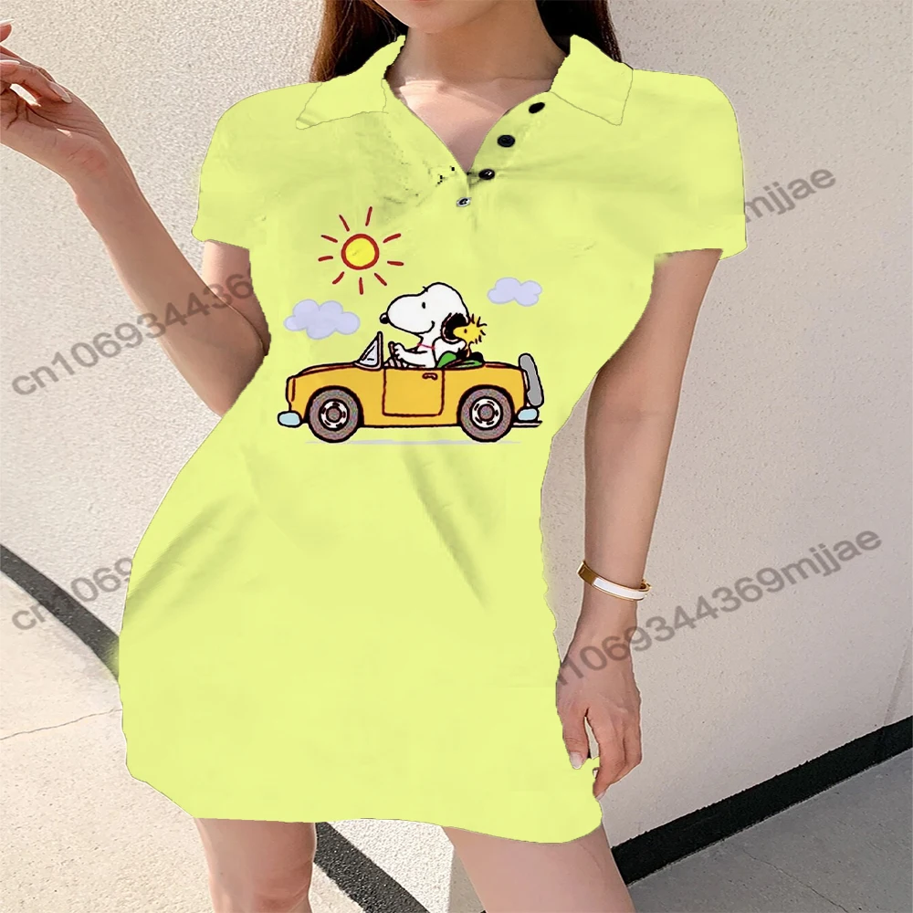 

V-neck POLO Dress Tshirts Woman Aesthetic Clothing Short Sleeve Tee Korean Style Clothes Y2k Graphic T Shirts Womens One Pieces