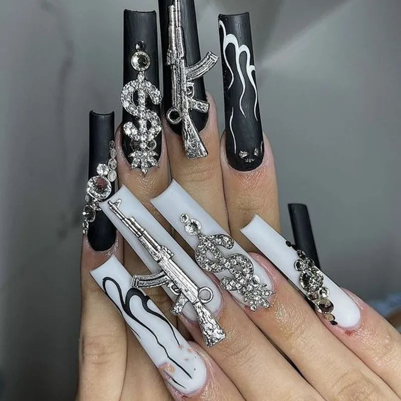 

20Pcs/Lot 3D Gun Nail Charms 45mm Sliver Gold Retro Glitter Alloy Rhinestone Nails Art Decoration Manicure Polish Accessories
