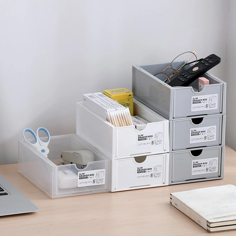 

Desktop Transparent Stackable Drawer Stationery Storage Box Desk Table Sundries Remote Control Organizer Office Supplies