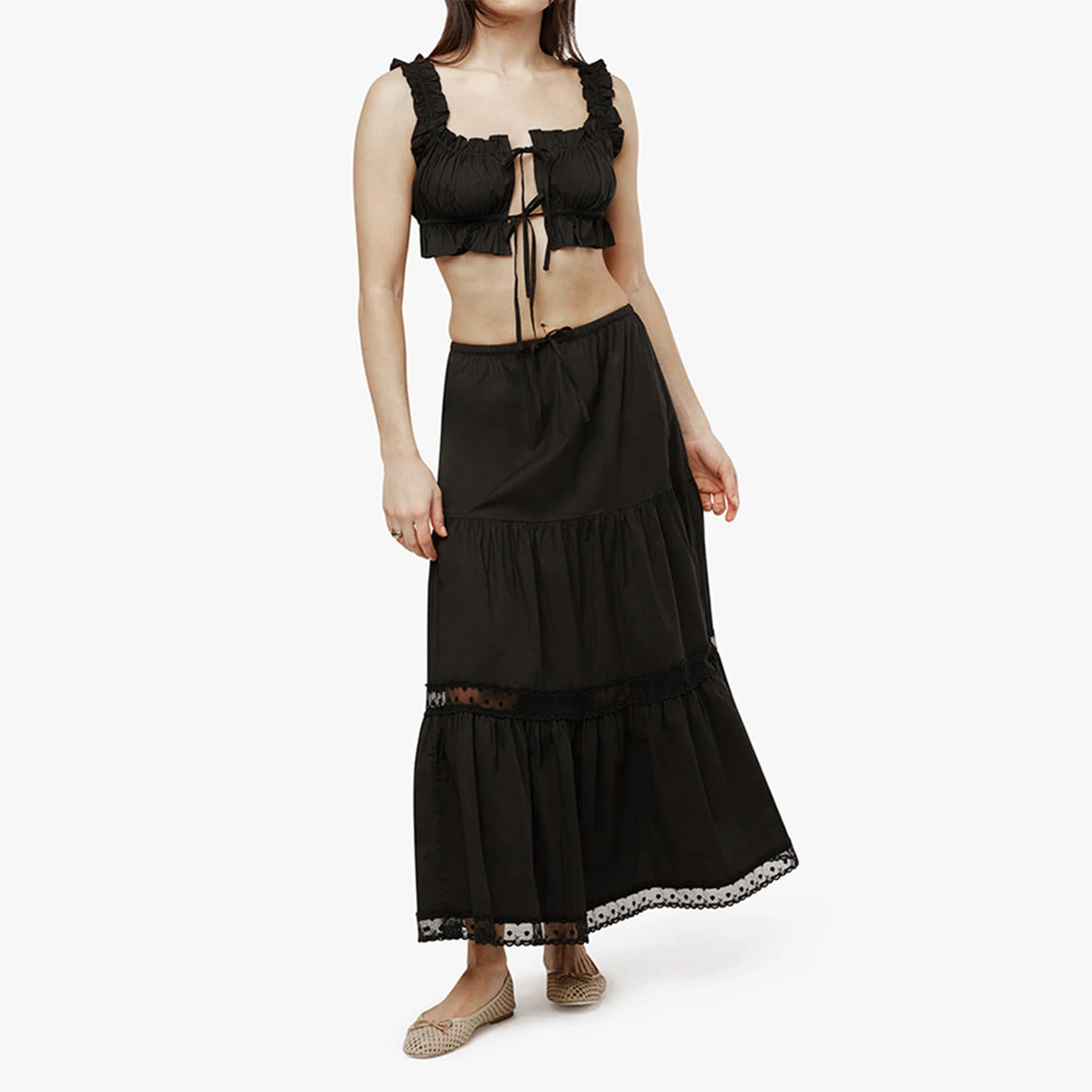 Женский костюм hirigin y2k в эстетике из 2 предметов топы с завязками спереди стиле