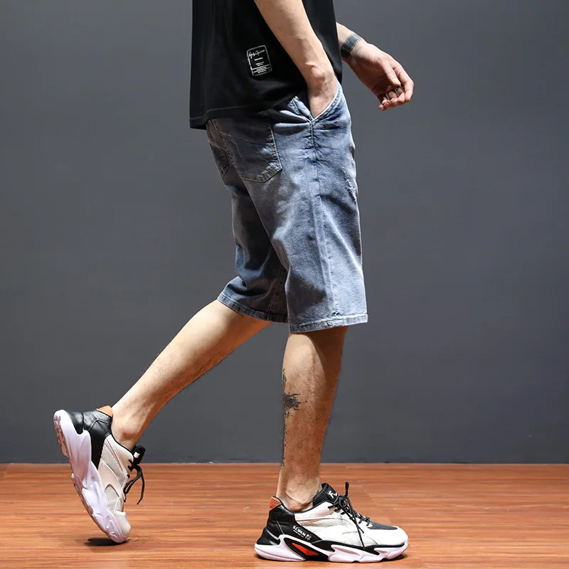 Summer Thin Casual Men's Denim Shorts Five Points Ripped Jeans Men's Slim Straight Men's Loose Pants Baggy Jeans Men Clothing