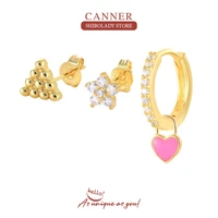 canner 3pcs set triangle pink heart earrings silver 925 earring for women stud earrings fine jewelry 18k gold jewelry gift