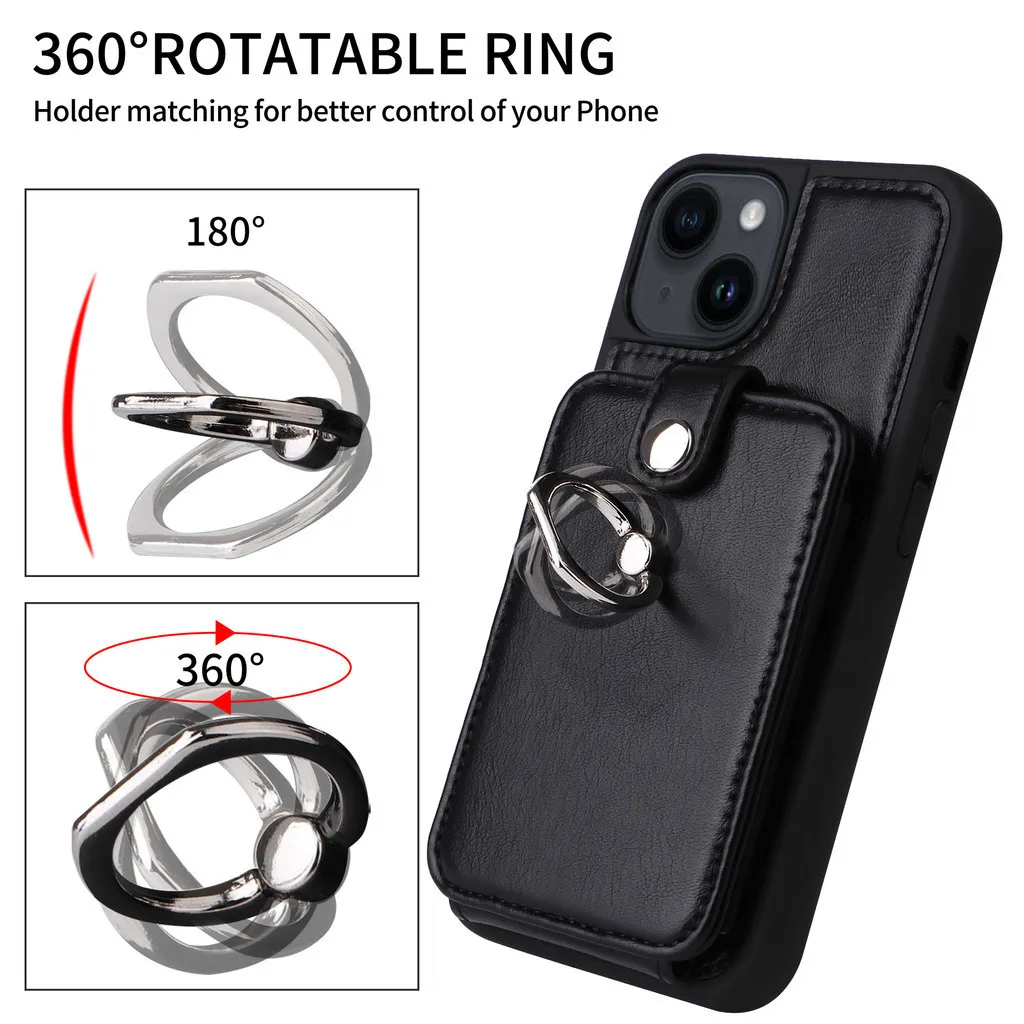 Кожаный чехол с металлическим кольцом-пряжкой для iPhone 15 Pro Max 14 Plus 13 12 11 Xs XR X 6s 7 8 SE