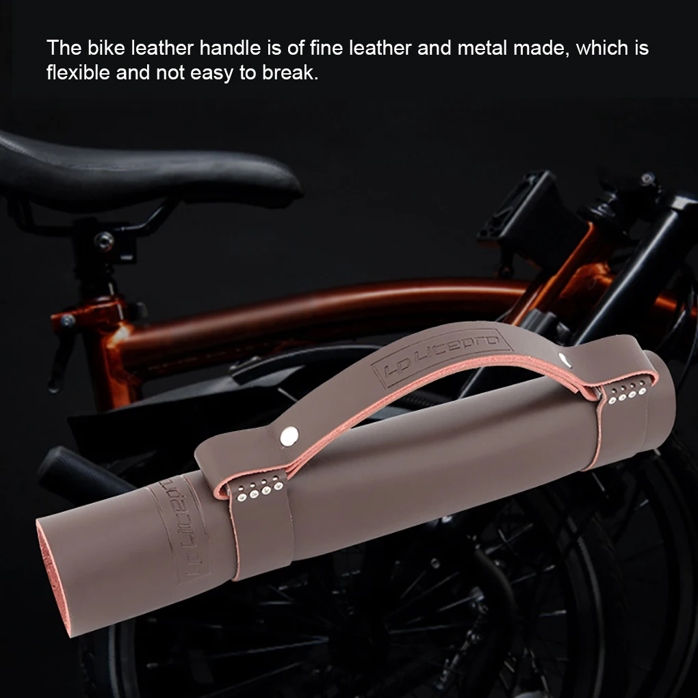 

Metal Folding Bike Frame Leather Handle Portable Professional Cycling Lifting Handles Replacement for Brompton