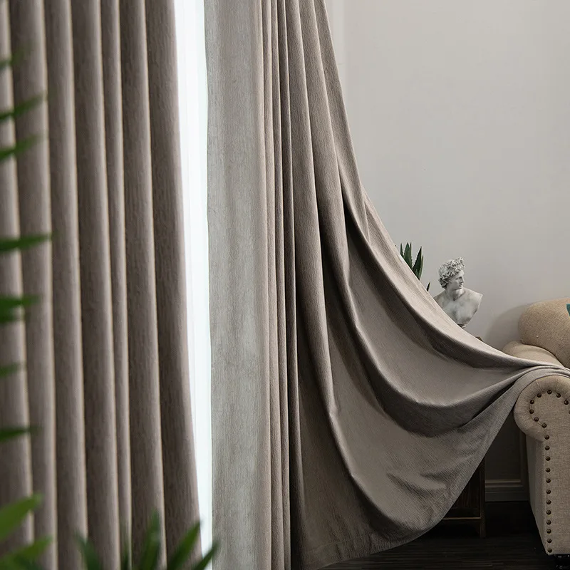 

Curtains for Living Dining Room Bedroom Simple Modern Pure Color Dutch Velvet Shading High Shading Hotel Electric Carving