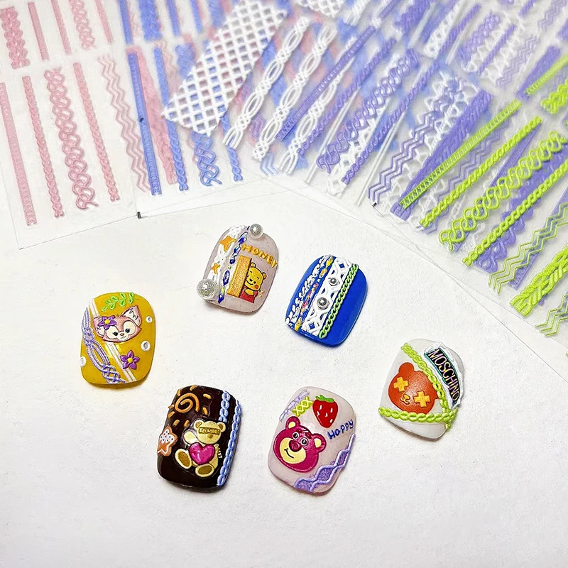 

Французский изящный дизайн с рисунком Свитера 10 цветов рельефные рельефы 5D с мягким тиснением самоклеящиеся наклейки для дизайна ногтей яп...