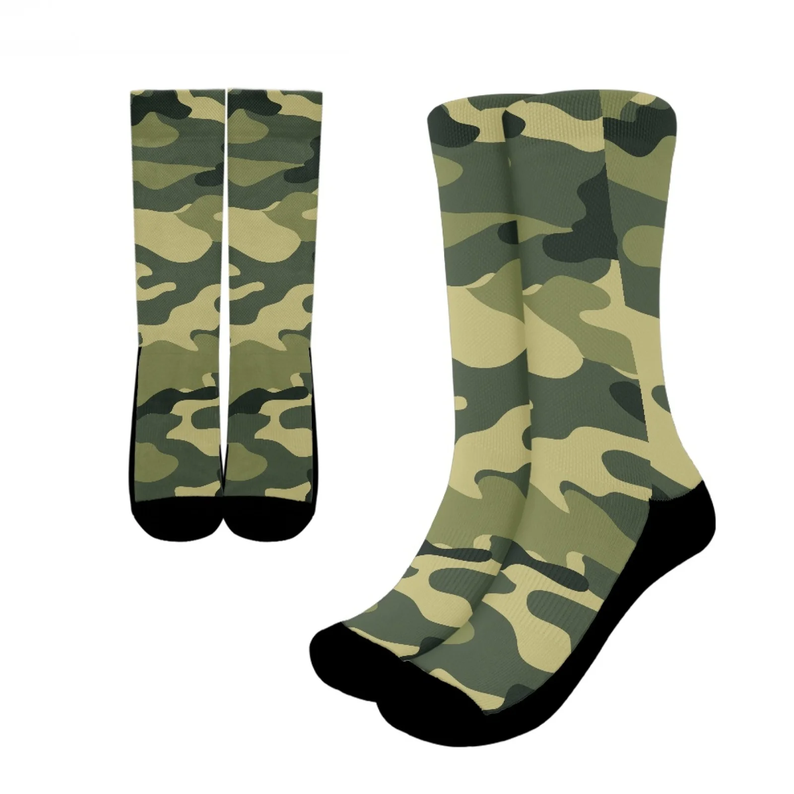 

Unisex Green Camouflage Crew Socks Keep Warm Long-Tube Sports Socks Comfortable Soft Polyester Fabric Fit Casual Everyday Wear