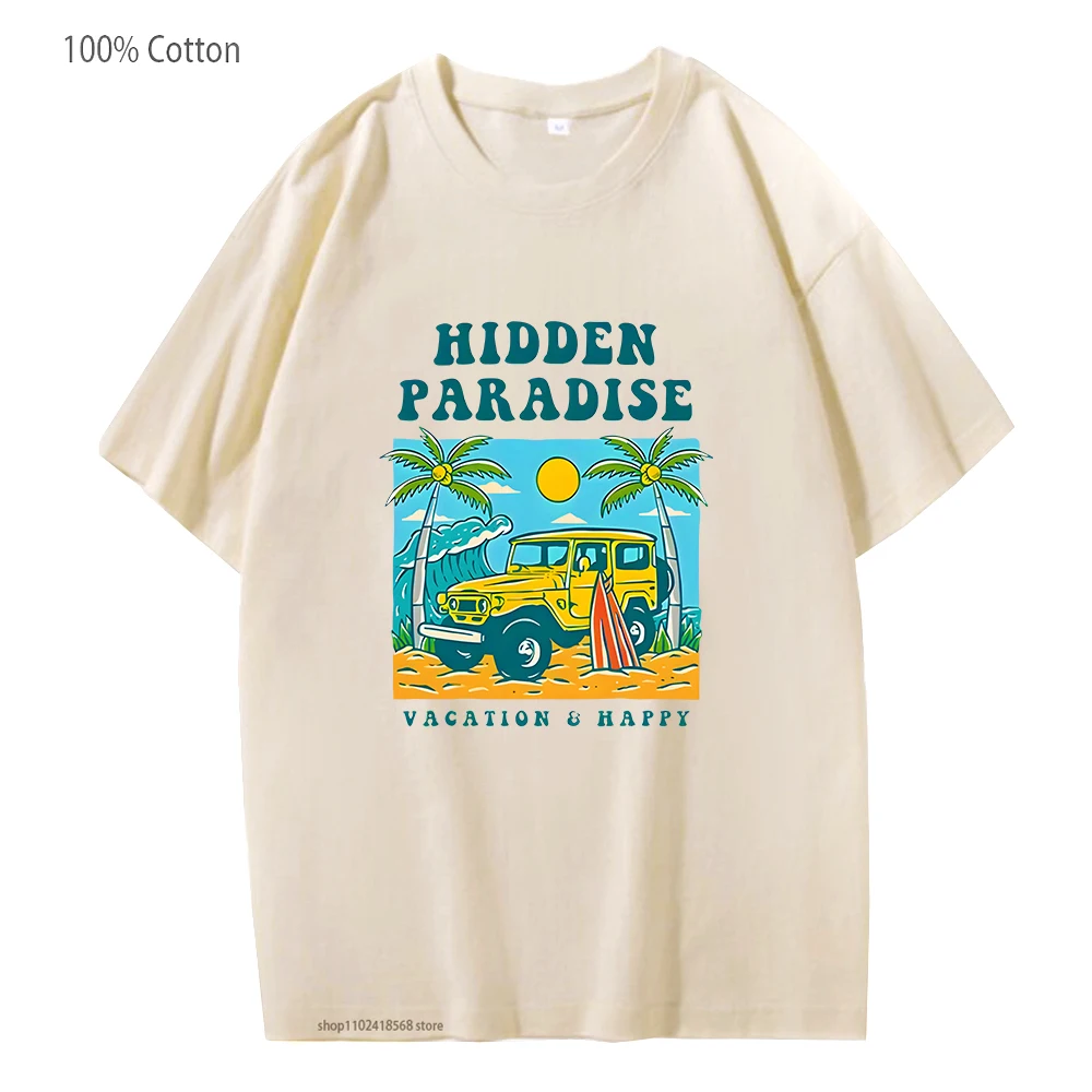 

Men's Shirt Paradise Summer Vibes Beach Surfing T-Shirts for Women Unisex High Street Tee 100%Cotton Tshirts Summer Short Sleeve