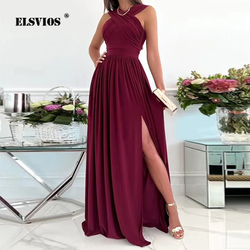 

Платье-Макси женское однотонное с открытой спиной, без рукавов