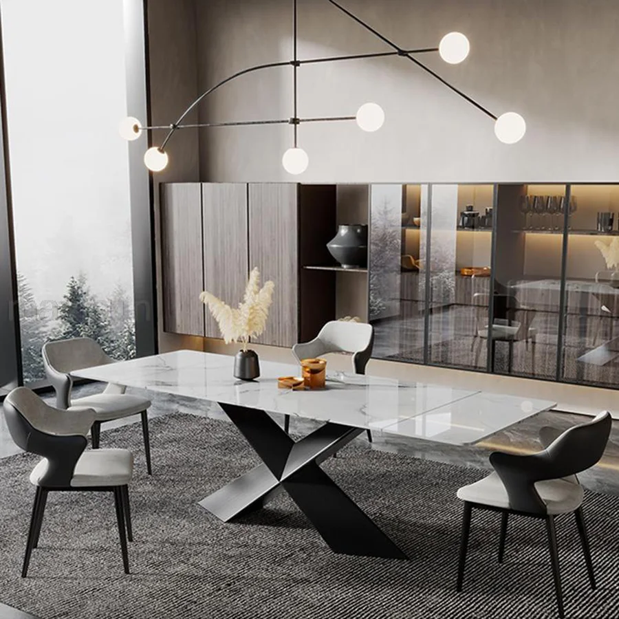 

Rectangular Retractable Extension Modern Household Dining Table Designer Bright Slate Restaurant Table home furniture GY50CZ