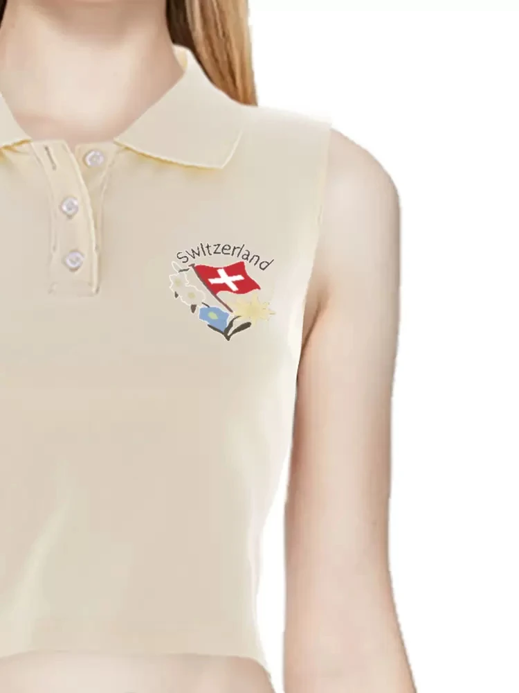 Женская майка с вышивкой PUWD бежевая майка-поло без рукавов и флагом Швейцарии