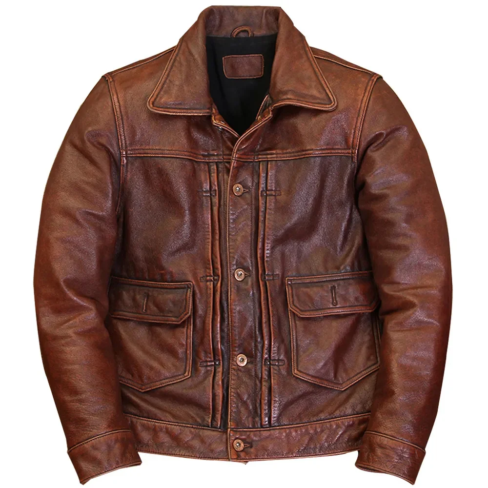 

Мужская кожаная куртка, черная куртка из натуральной коровьей кожи, размеры до 5XL, 2023