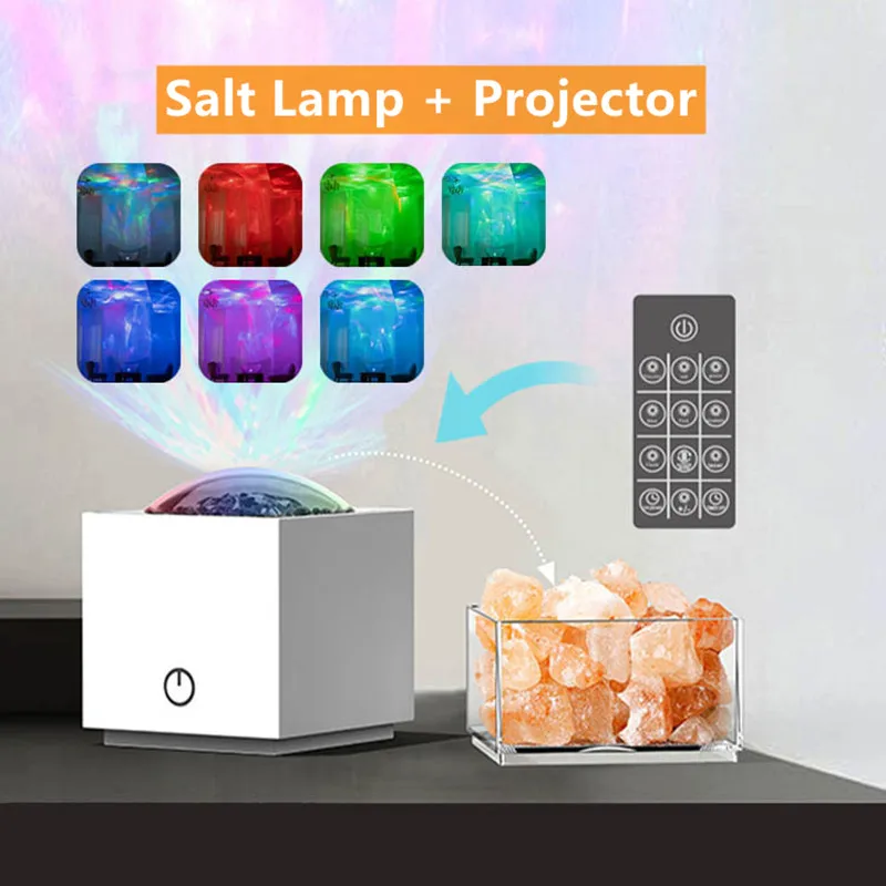 

Aromatherapy Himalayan Natural Crystal Salt Lamp Square Remote Control Dimming LED Purification Air Negative Ion Stone Salt Lamp