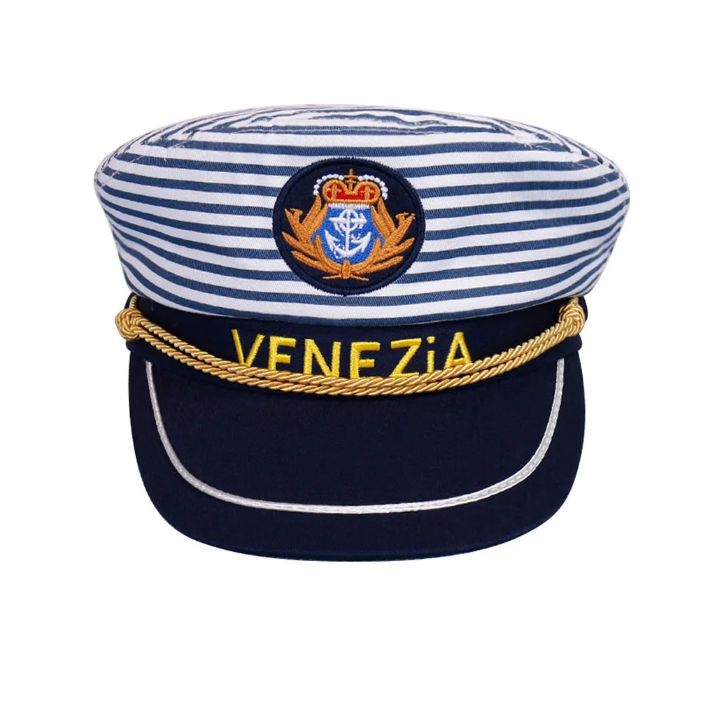 

1pc Sea Captain's Hat Blue Stripe Cosplay Adult Captain Hat Style for Adults (Children 54cm Adjustable)