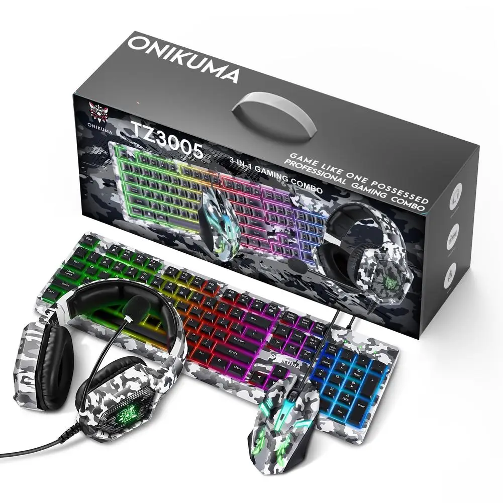 

Игровая клавиатура Onikuma, мышь, набор гарнитуры, охлаждающая цветная RGB подсветка, геймерская мышь, клавиатура, Мыши для ПК, игровые подарки