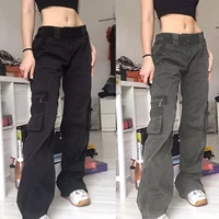 cargo pants punk style grunge black jeans vintage gothic women straight long trousers harajuku streetwear with pockets