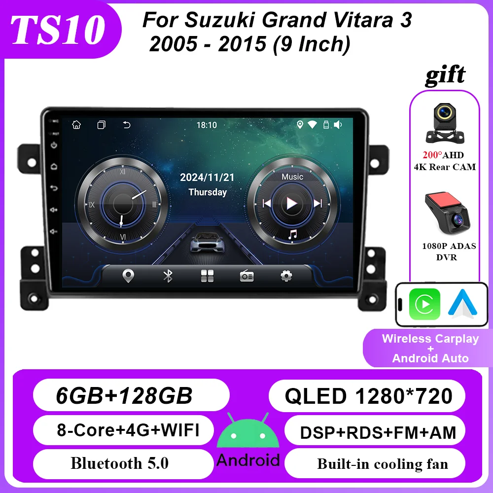 

Android для Suzuki Grand Vitara 3 2005-2015 Автомобильный радиоприемник Мультимедийный плеер Навигация 4G Carplay Автомобильный GPS Интеллектуальные системы WIFI