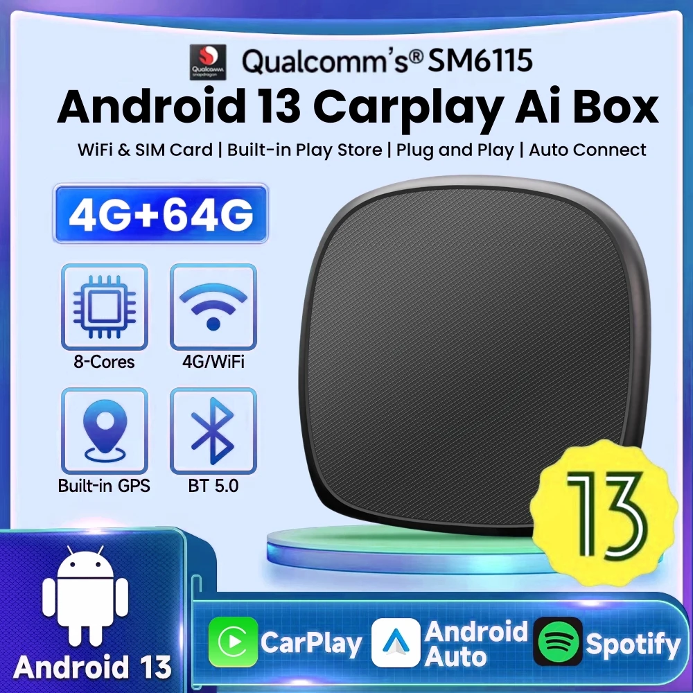 CarPlay Ai Box Qualcomm 6115 8-ядерный процессор 4G LTE Android беспроводной авто для OEM автомобиля