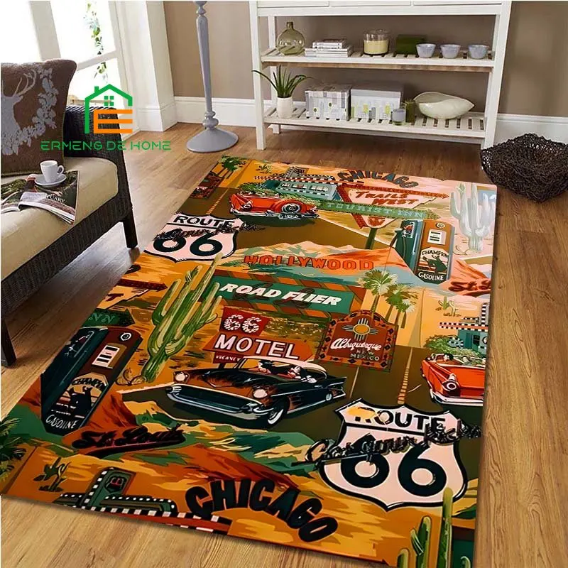 Мотоциклетный Автомобильный Ковер Route66 для девушек спальни гостиной ковер кухни