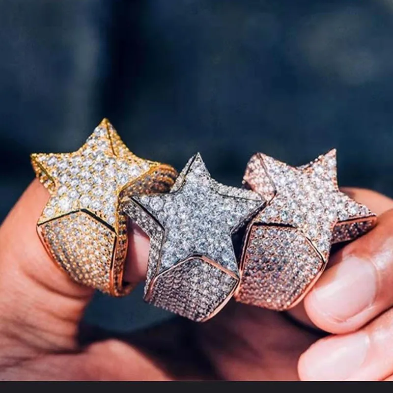 

Luxury Gold and Silver Rings Zirconia Pentagram Rings Women's Wedding Party Hip Hop Rock Style Five Stars