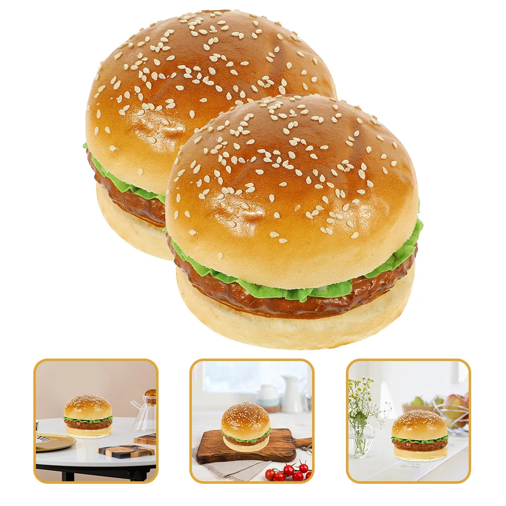 

2 Pcs Cabinet Decor Shop Burger Decors Models Photo Props Artificial Dining Room Table Fake Bread Simulated Hamburger