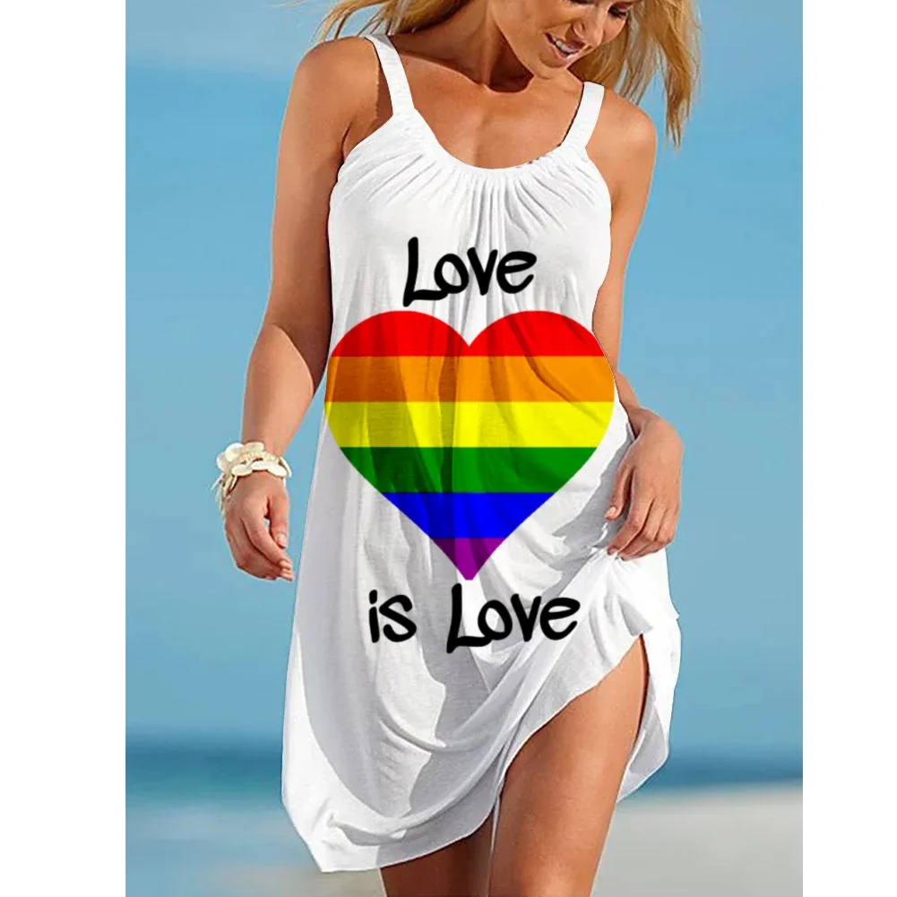 

Mini Dress Sleeveless Flower LOVE Print Spring Summer Halter Neck Casual Loose 2022 Dress Women Summer Women's Strap Dress Short