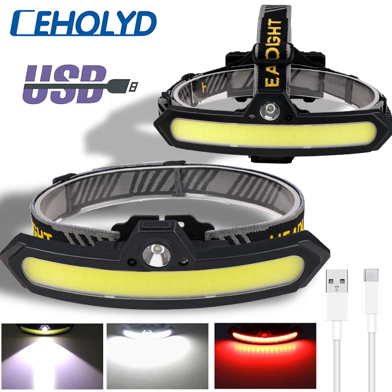 

Ceholyd Sensor Led Headlamp Built-in Battery Rechargeable Headlight COB Fishing Hunting Head Flashlight Lamp Type-C USB Charging