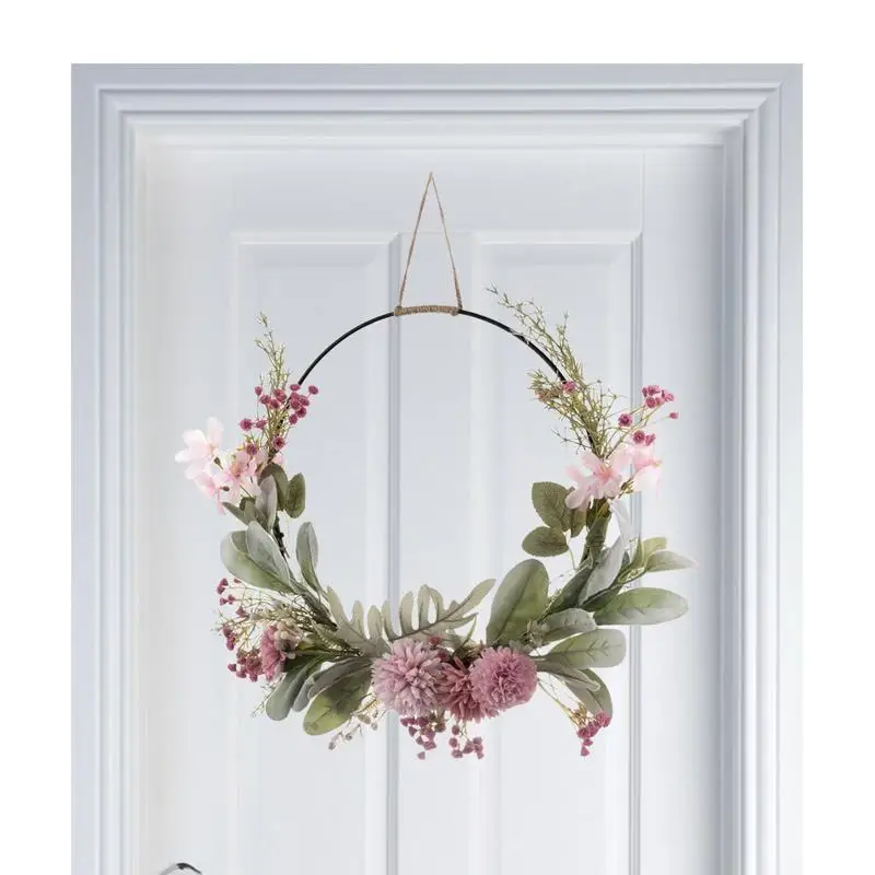 

Spring Wreath Pink Purple Orchid Chrysanthemum Dandelion Gypsophila Hoop Wreath Colorful Farmhouse Door Hanger Home Decor