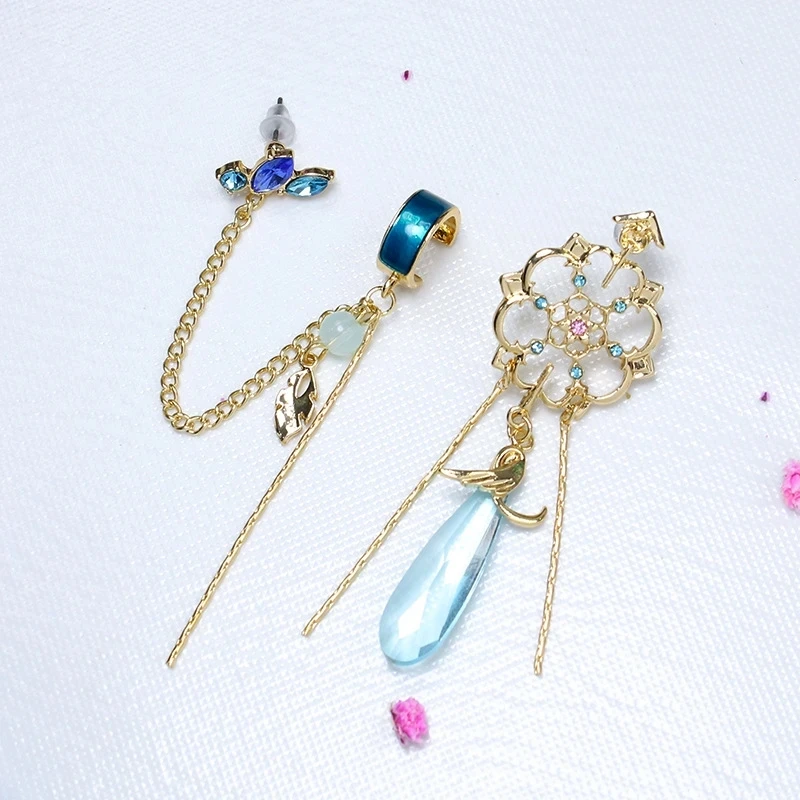 Genshin Impact Scaramouche Earrings Wanderer Kunikuzushi Cosplay Women Chain Pendant Ear Clips Studs Balladeer Jewelry Gift