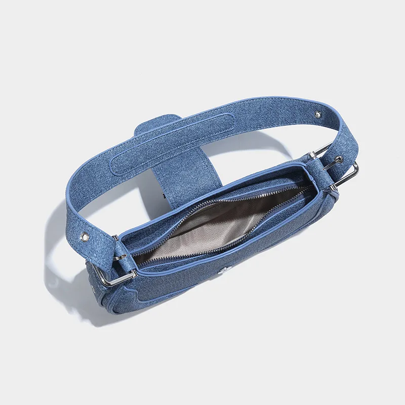 LOERSS Denim Bag for Women's Vintage Shoulder Bag Fashion Denim Design Half Moon Bag Casual Female Underarm Bag Adjustable Bag