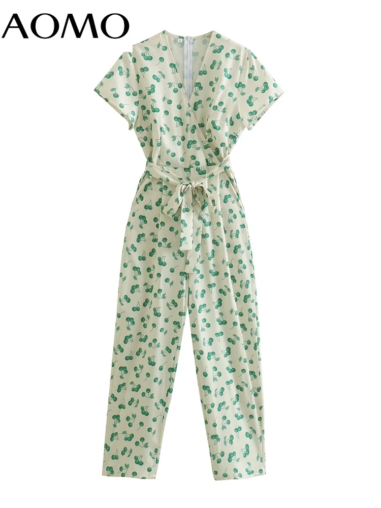 

AOMO Fashion Women Fruit Print Summer Jumpsuit Short Sleeve with Slash Female Casual Playsuit 1F63A